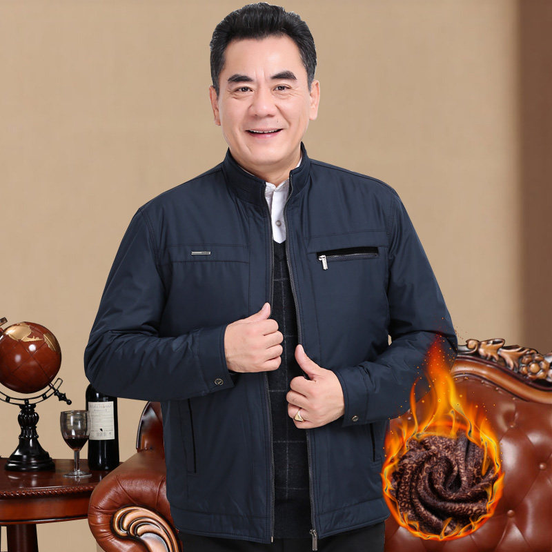 610/ 爸爸冬季加绒加厚夹克外套中老年立领保暖外套爷爷装图片