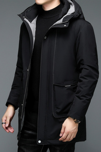 6105/P240休闲商务男装羽绒服中老年爸爸羽绒衣中长款帽子外套图片