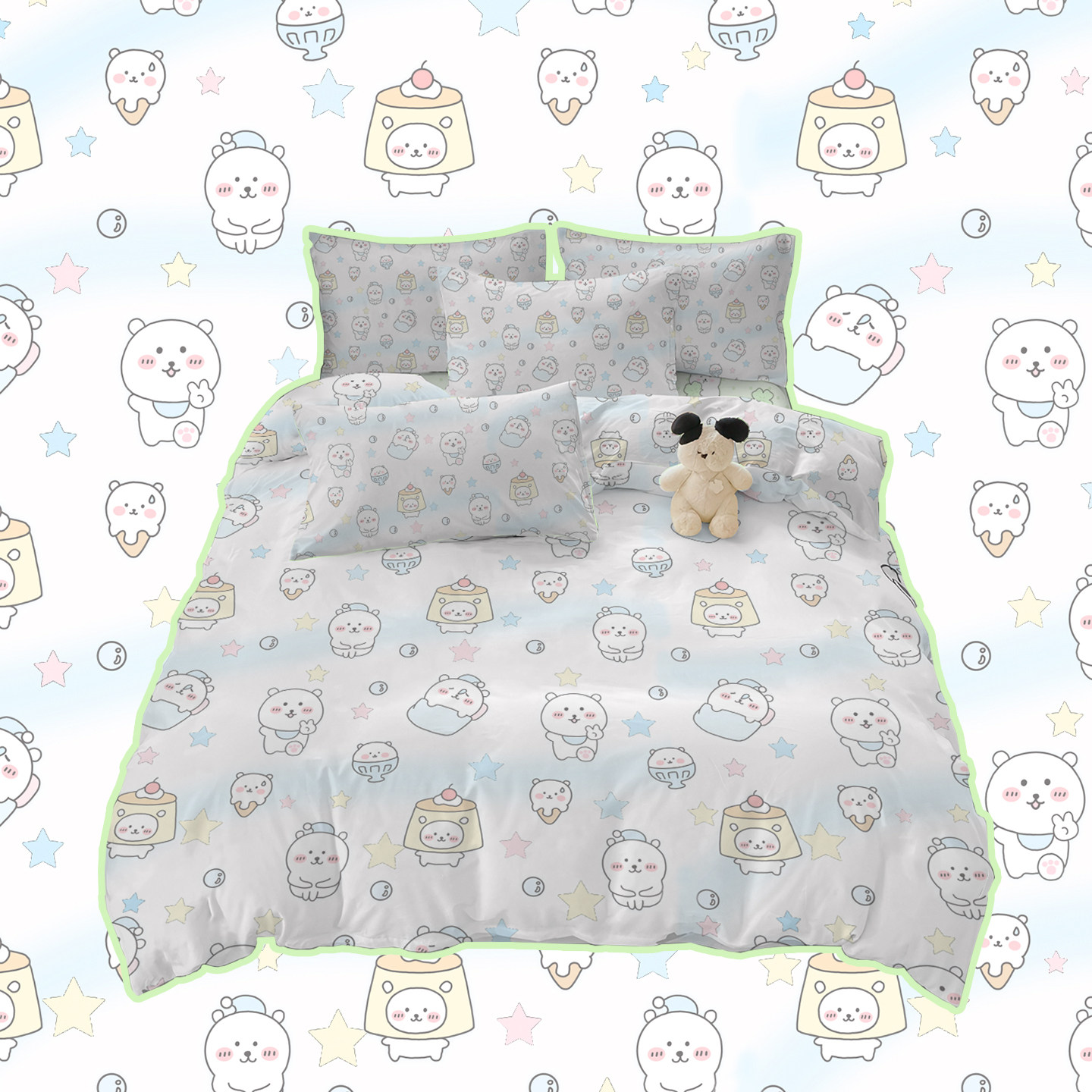 新款卡通可爱风自嘲熊四件套儿童宿舍床单锦棉三件套学生卧室床笠