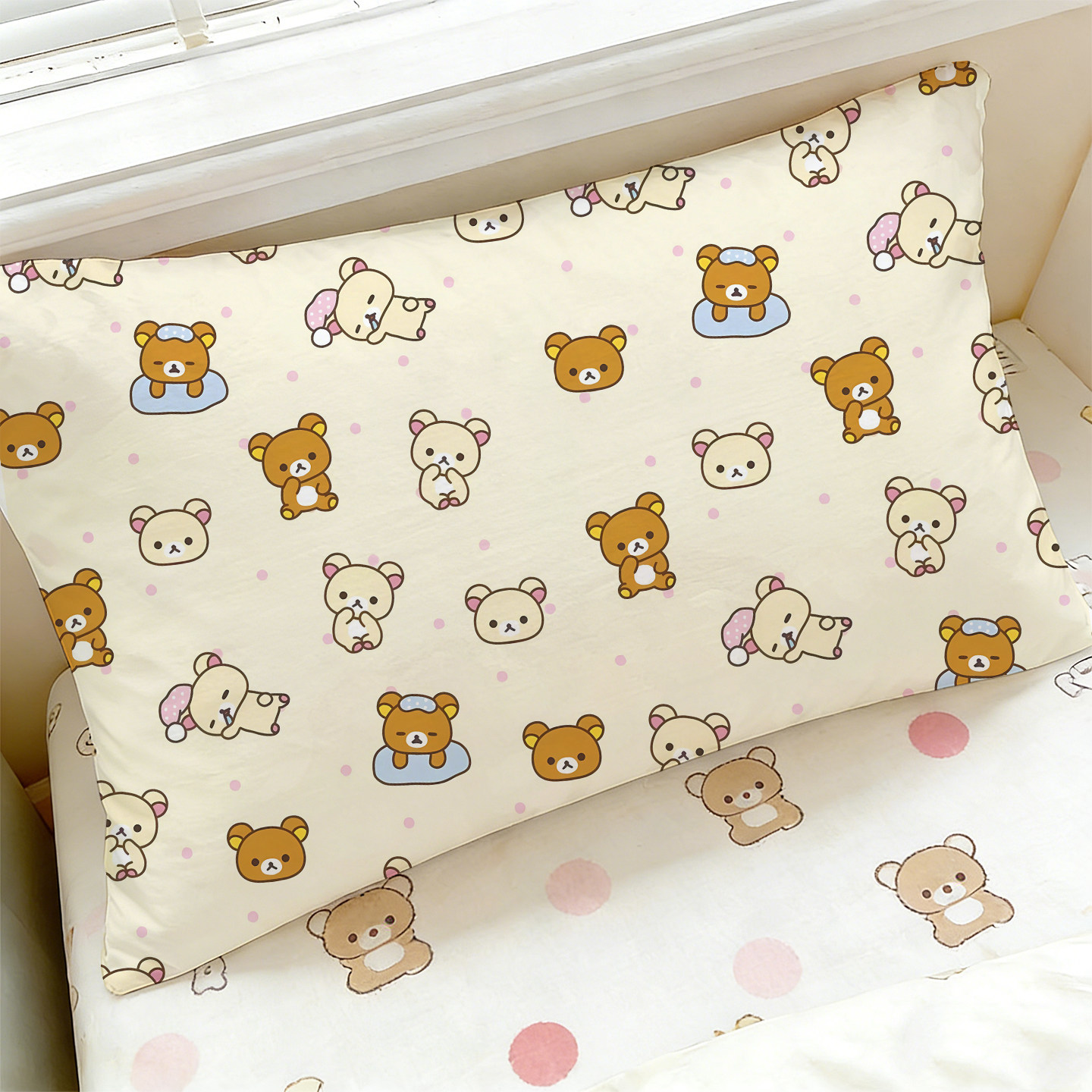 双面印花轻松熊纯棉枕套48X74全棉卡通可爱枕头套ins爆款枕袋一对