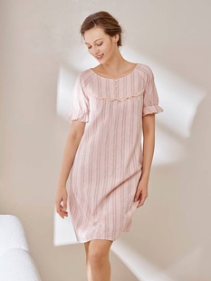 特惠价伊维斯女舒适柔软全棉条纹圆领短袖睡裙家居服睡衣10311161