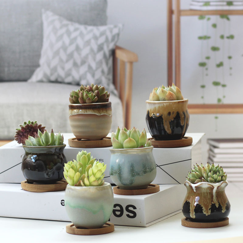 小号多肉植物流釉花盆组合粗陶