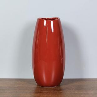 红色鹅蛋鱼嘴口陶瓷花瓶家居客厅餐桌电视柜摆件内外釉面可装水