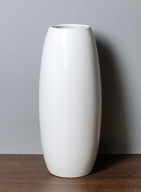 白色冬瓜圆口陶瓷花瓶内外釉面光滑可装水养鲜花家居客厅餐桌摆件