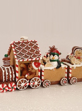 跨境圣诞装饰品小火车摆件家居橱窗桌面氛围礼物圣诞节树脂