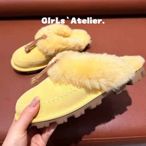 秋季新品反绒翻毛保暖包头拖女