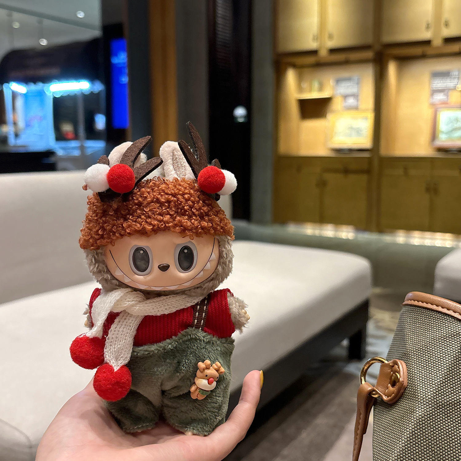 原创！圣诞限定拉布布一二三代通用娃衣labubu礼物小鹿背带裤套装