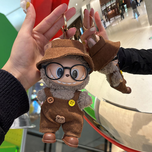 原创！拉布布一二三代通用娃衣labubu美拉德棕色背带裤小兔套装