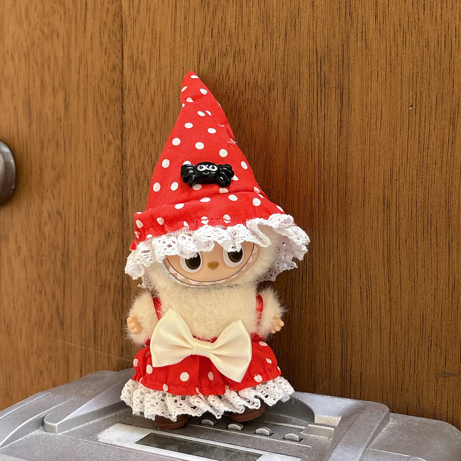 原创！labubu4.0四代娃衣迷你10cm拉布布心底密码波点蝴蝶结套装