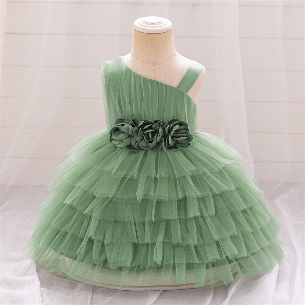 周岁婴儿生日礼服儿童女宝宝百日宴绿色公主裙女童网纱蛋糕连衣裙