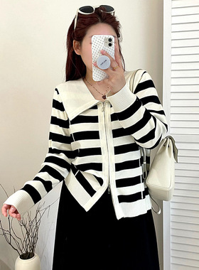 乃粒大码女装翻领休闲上衣卫衣宽松百搭外套2025秋胖m针织衫23262