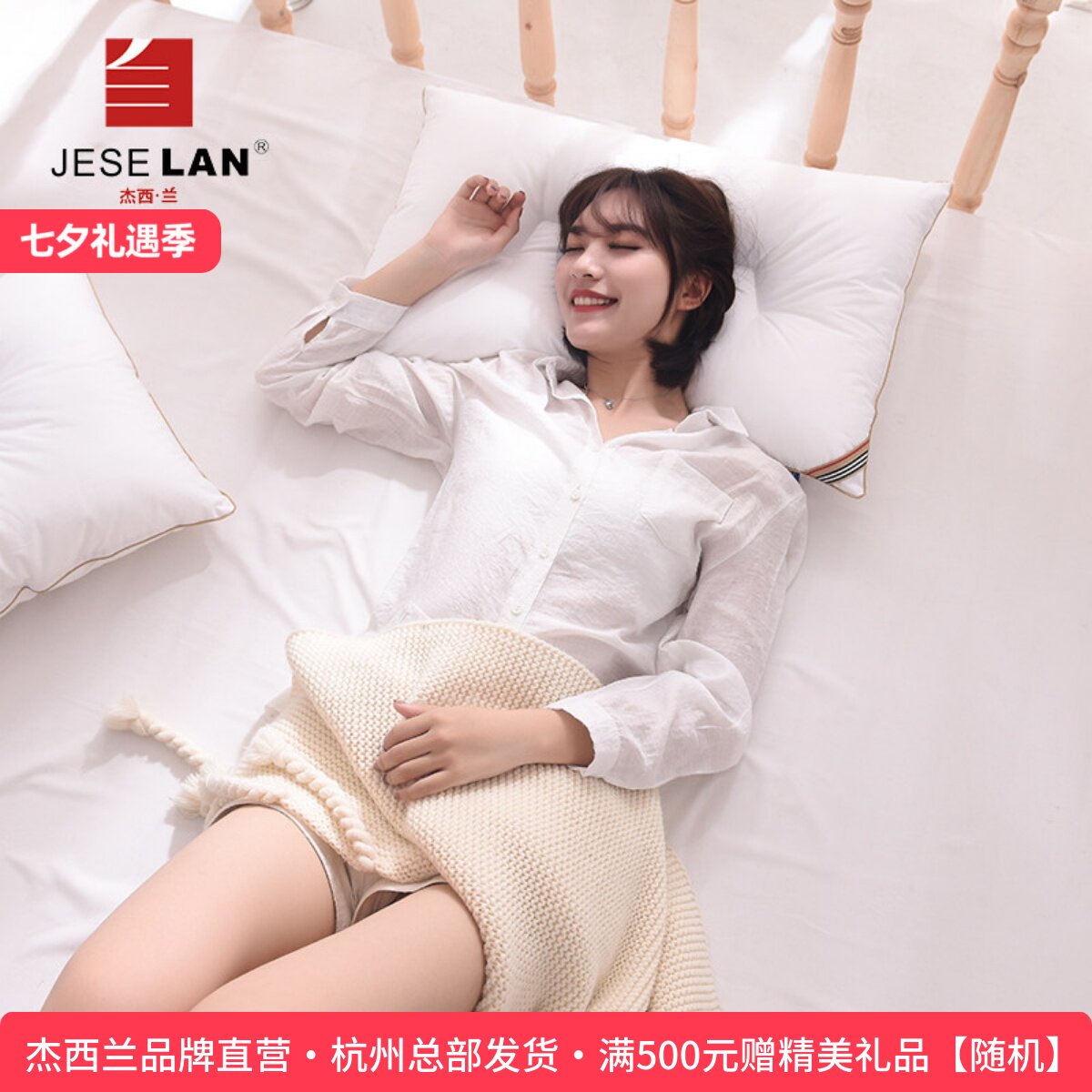 JESELAN杰西兰云梦枕芯纯棉柔软亲肤可水洗枕头学生可用白48*74