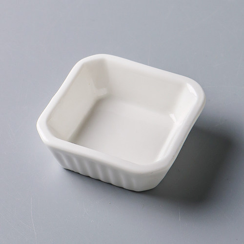 陶瓷纯白四方柳条四方方形味碟蘸料调料碟子辣椒酱料斜口平底小碟