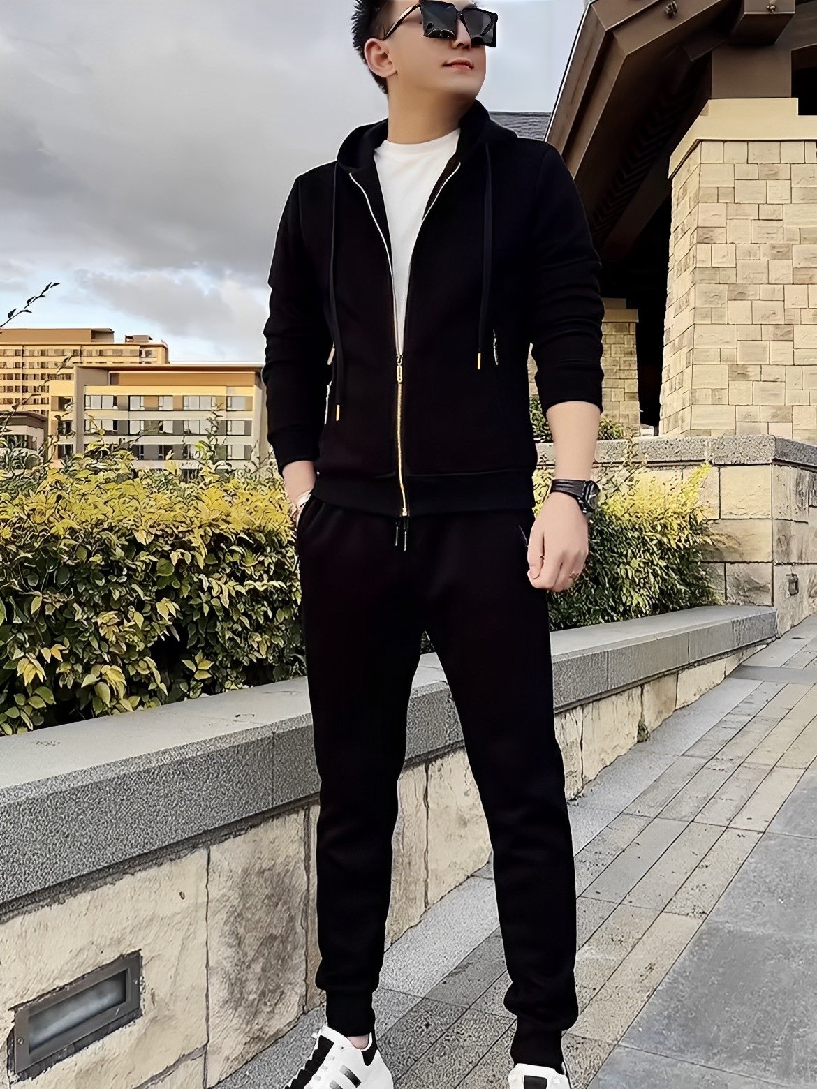 休闲运动套装男士春秋季新款情侣立领拉链开衫卫衣长裤加厚款帅