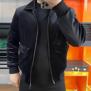 羽绒服男2025冬季新款高端金丝绒面料轻奢百搭简约翻领时尚潮流