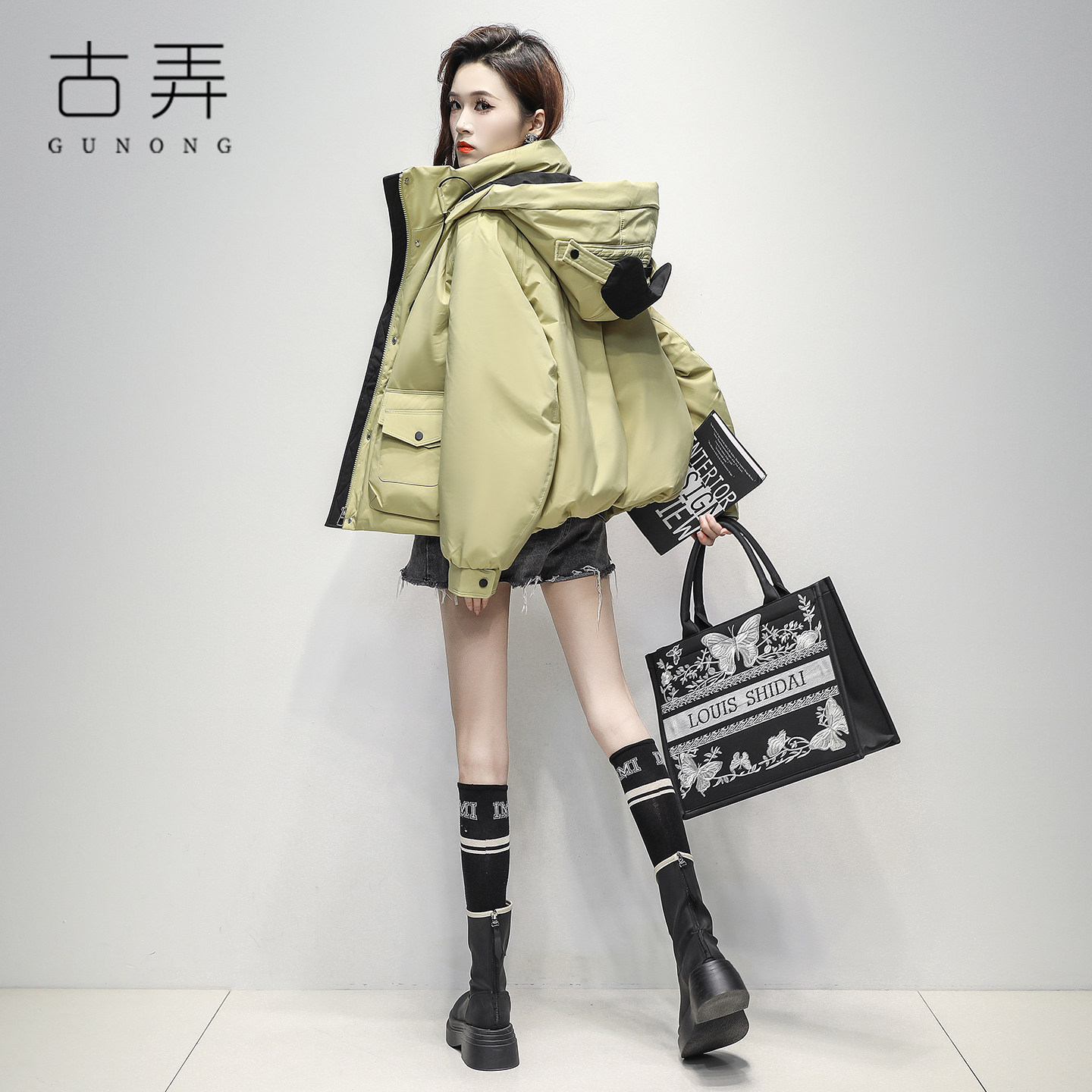 古弄户外工装口袋羽绒服女冬季鸭绒连帽保暖直筒防寒休闲外套短款,女装/女士精品,羽绒服,淘宝优惠券,粉丝福利购,淘宝优惠卷