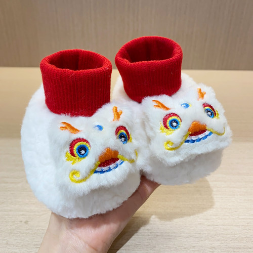 红色婴儿秋冬季加厚满月百天鞋袜