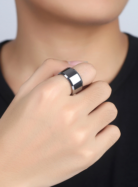 宽版钨金男戒光面不掉色刻字定制