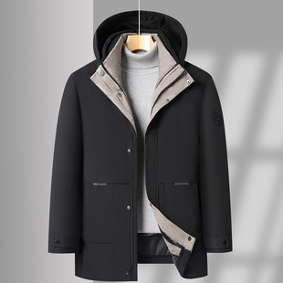 中年男士冬装加绒加厚羽绒服中老年人爸爸可拆卸内胆冬季上衣外套