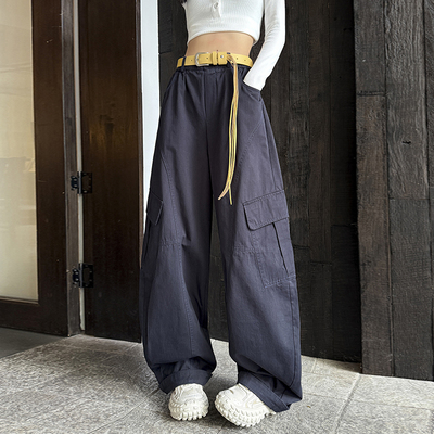 2025秋新款工装裤女编织腰带阔腿裤美式松弛感辣妹户外休闲裤