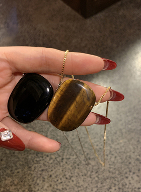 天然黑曜石吊坠+细款项链