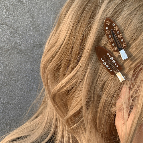 咖色镶钻花朵鸭嘴夹无痕发夹