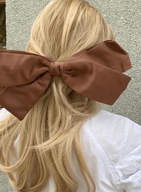 party款超大黑色蝴蝶结发夹头饰 高级感夸张咖色顶夹马尾夹弹簧夹