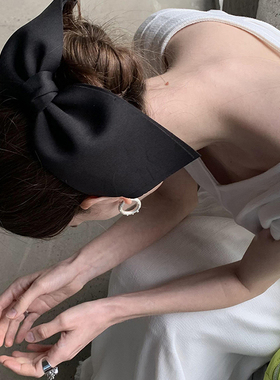 复古味十足 黑色大蝴蝶结发夹女后脑勺 高级感半扎发发饰弹簧夹