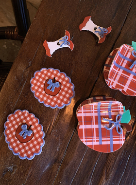 红色格纹氛围感发饰 圣诞发夹边夹侧边创意苹果抓夹鸭嘴夹可爱