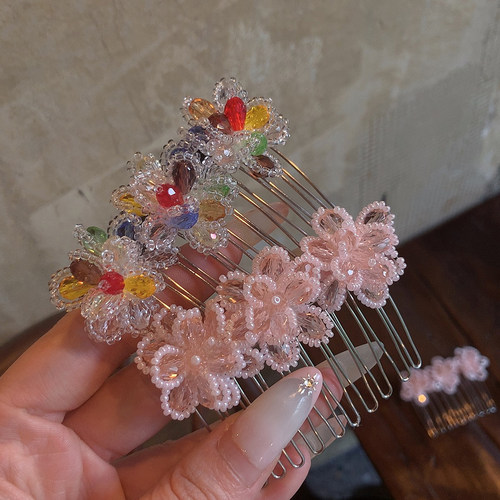 水晶花朵发梳新款优雅倒插梳
