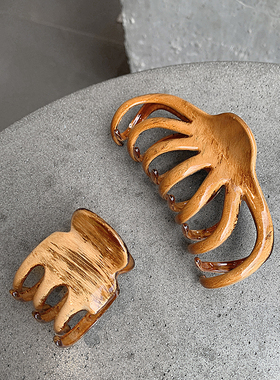 法式慵懒风 ins原木色镂空抓夹大号发量多 时髦美拉德盘发鲨鱼夹