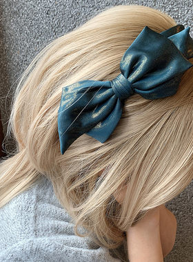 墨绿色微闪 蝴蝶结发箍女款百搭外出 高级感缎面发卡头箍压发发饰