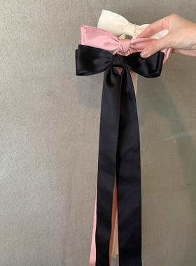 法式慵懒飘带头饰 Jennie同款超大蝴蝶结发夹女后脑勺顶夹弹簧夹