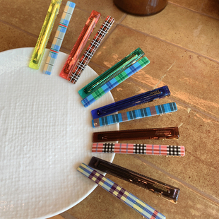 多巴胺前额发夹边夹侧边高级感少女感鸭嘴夹 复古格子无痕对夹