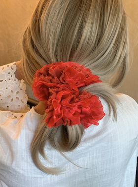 赵露思同款红色大肠圈  饱满花朵发圈女高级感洋气时尚复古发绳