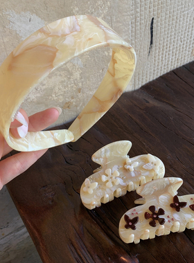 洋气时尚大理石纹理 高端独特漂亮抓夹女发量少半扎发鲨鱼夹发饰