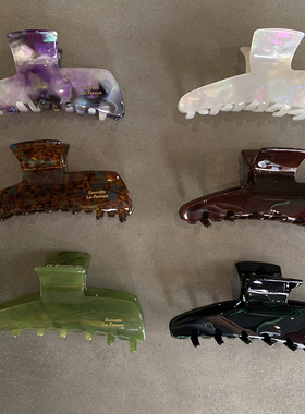 炫彩紫小锤子抓夹大号 france小众水墨绿三角盘发鲨鱼夹发饰醋酸