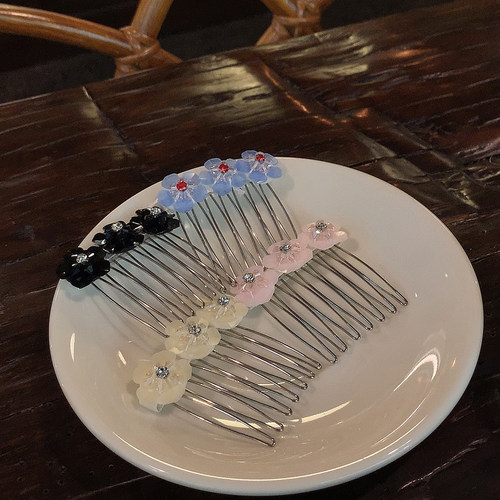 水晶花朵发梳水钻小花倒插梳