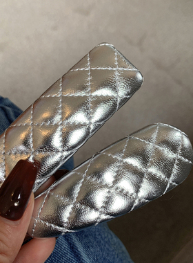 ins简约银色皮质菱格bb夹 高级感发夹边夹侧边 气质刘海夹一字夹