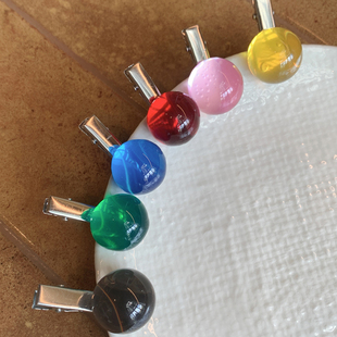 童趣彩色圆球鸭嘴夹 两个 包邮 过渡期发夹边夹侧边高级感刘海夹