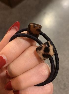 气质豹纹小方块发绳 低丸子马尾头绳皮筋扎头女高级感发饰