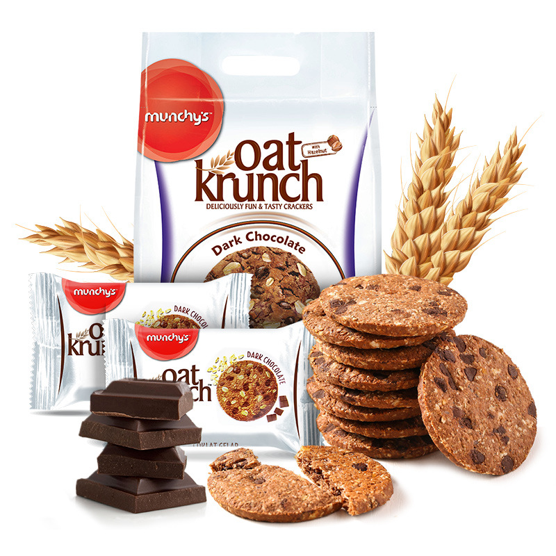 Munchy's马奇新新黑巧克力豆味燕麦饼干390g/袋粗粮麦片早餐代餐