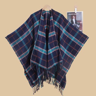 流苏格子大披肩斗篷2025冬季 露营旅游穿搭仿羊绒软糯保暖披风外搭