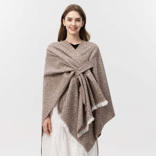 跨境热销女士流苏泥点斜绑带开叉披肩斗篷时尚 百搭多功能披肩外搭