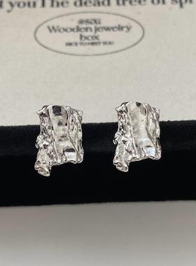 Aaim 肌理感陨石925银针不规则耳钉小众冷淡风高级感耳饰女