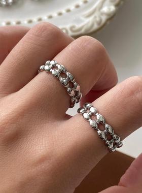 Aaim ins风双层链条开口戒轻奢小众冷淡风时尚个性素戒戒指