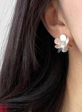 Aaim 小众轻奢锡箔纸花朵耳钉女高级感百搭气质耳环耳饰2025新款