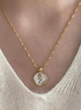 Aaim 法式复古玫瑰花项链小众花朵锁骨链叠戴精致高级感项链女