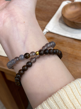 Aaim 双圈手链灰玛瑙新中式佛珠水晶文玩叠戴手串简约女百搭古风