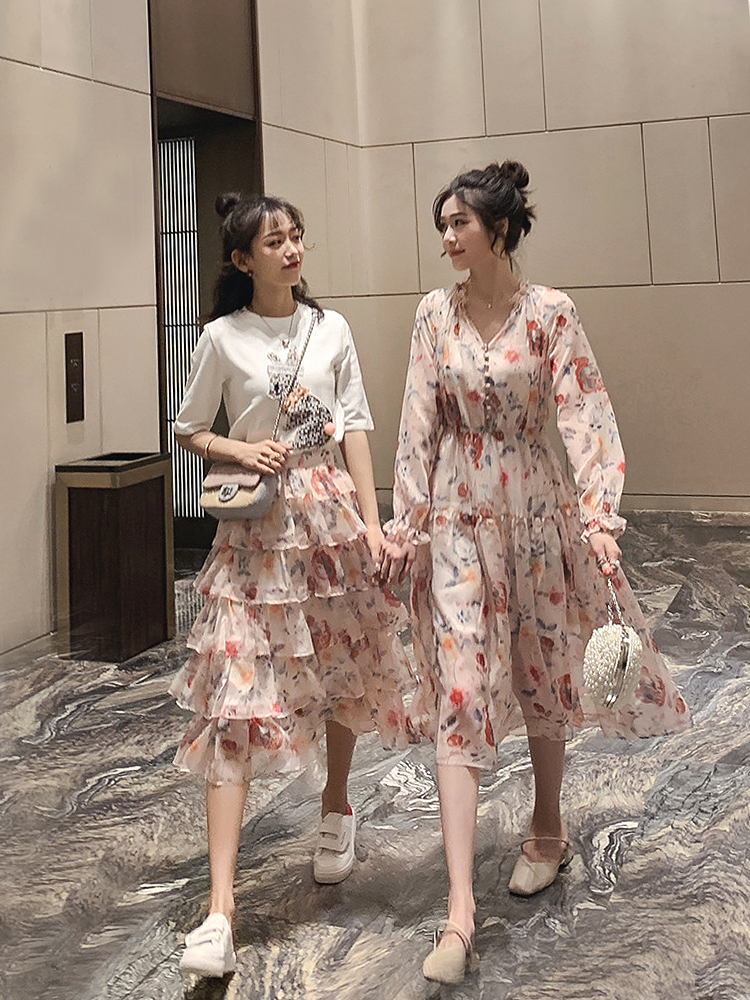 热销3件假一赔三闺蜜裙夏寝室服姐妹装夏季 夏装裙收腰气质复古抖音装仙气ins裙子